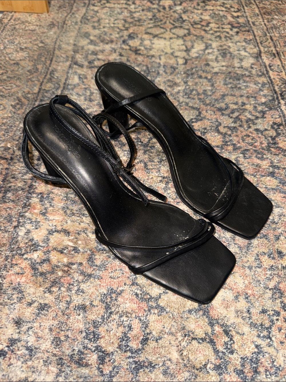 Tony Bianco Black Leather Strappy Square-Toe Heeled Sandals - Women
